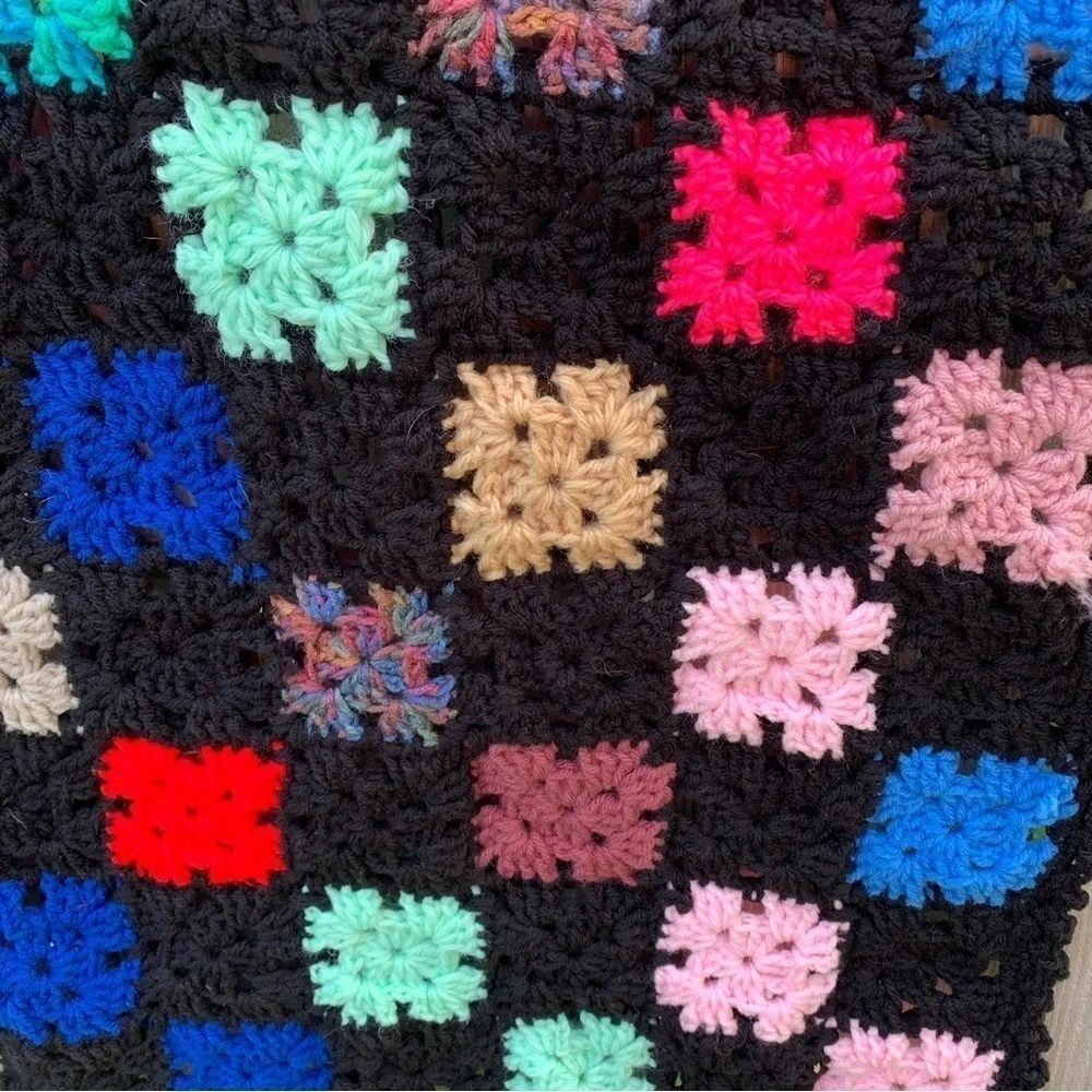 Vintage Crochet Afghan Blanket Quilt Granny Square Cabin Vibes